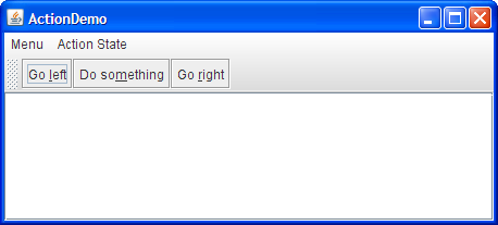 ActionDemo 的快照，该快照使用动作来协调菜单和按钮。