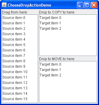 A snapshot of the ChooseDropActionDemo demo.