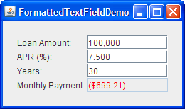 FormattedTextFieldDemo 的快照