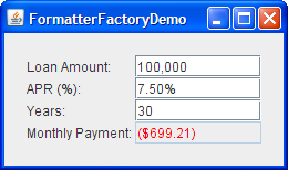 FormatterFactoryDemo, with amount field being edited