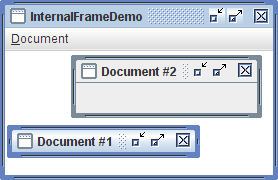 InternalFrameDemo 具有多个内部框架，由桌面窗格 管理