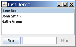 A snapshot of ListDemo, which lets you add and remove list items