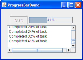 ProgressBarDemo 的快照，它使用进度条