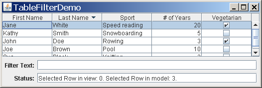 TableFilterDemo with reverse sorting in second column