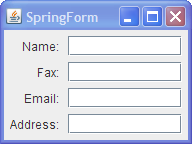 The SpringForm application has 5 rows of label-textfield pairs.
