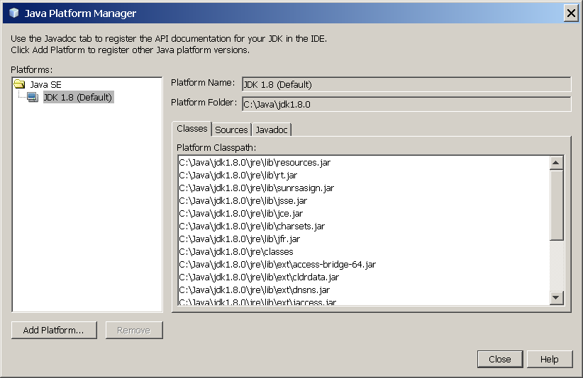 工具菜单中的 Java Platform Manager