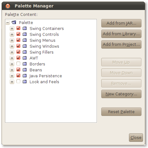 The NetBeans Palette Manager
