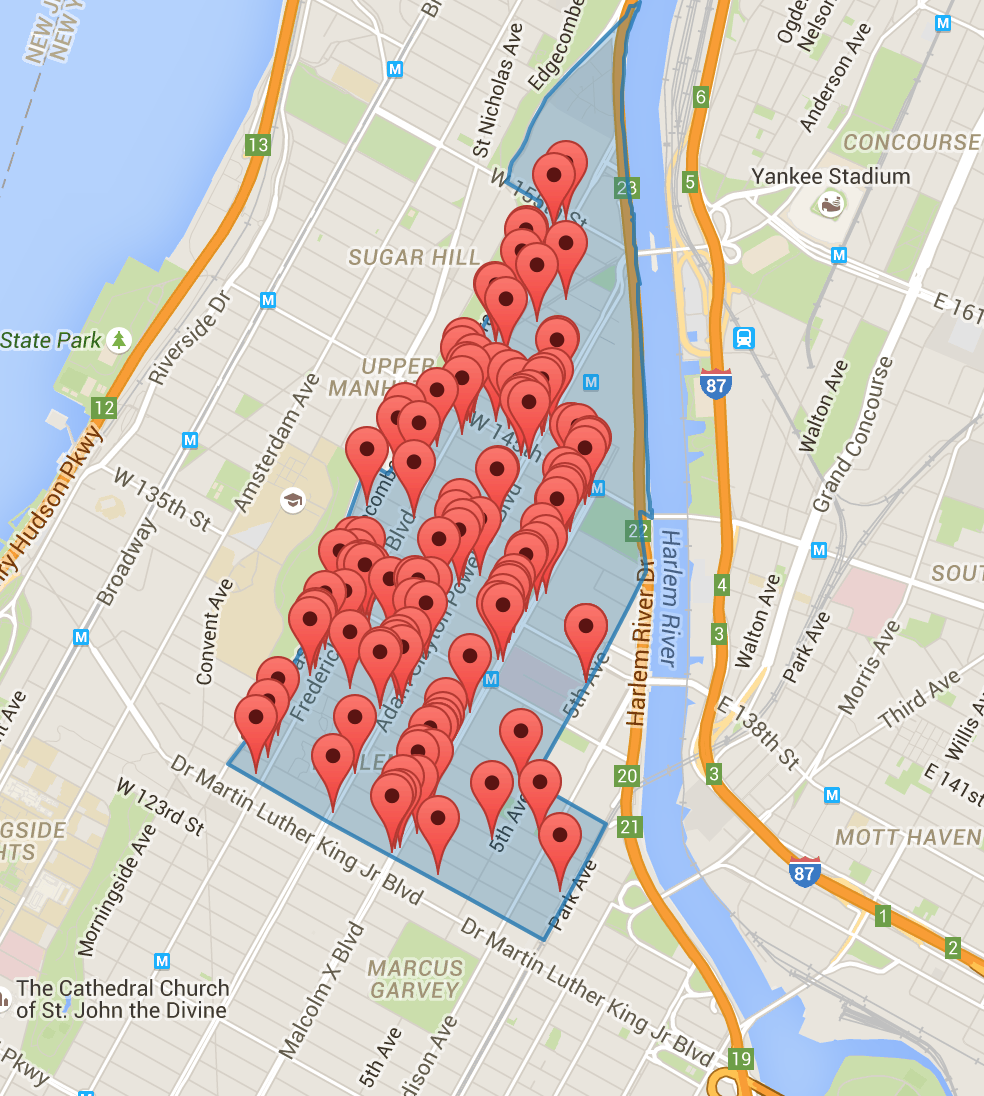 Map of all restaurants in a geospatial polygon.