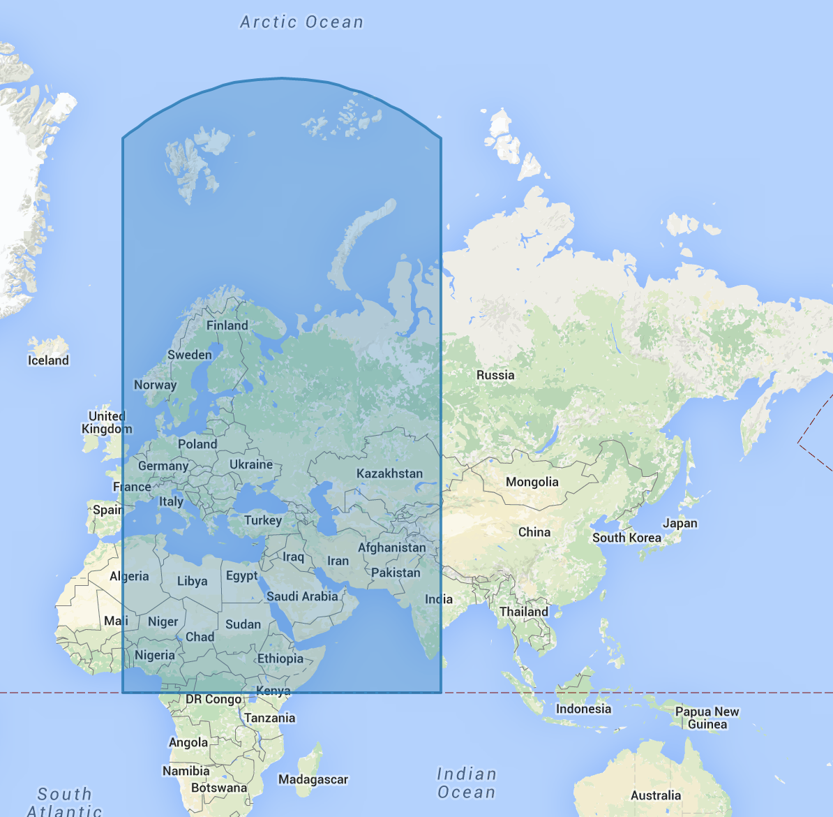 Diagram of a square projected onto a sphere.